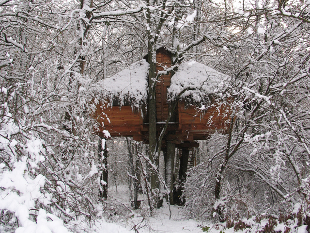 Cabane sous la neige